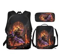 YGFLPPV 3 In 1 Kids Backpack and Lunch Box Set with Pencil Case, 17 Inch Boys Backpack 6-8 Lightweight Large Capacity Water-Resistant and Easy to Clean, Lit Cartoon Character Prints