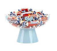 YGFRSTO Candy Bowl with Pedestal Base, Decorative Clear Plastic Bowl with Cute Pattern for Candy, Fruit, Vegetable, Coffee Pods, 9.5x9.5x6 Inches (Blue)