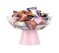 YGFRSTO Candy Bowl with Pedestal Base, Decorative Clear Plastic Bowl with Cute Pattern for Candy, Fruit, Vegetable, Coffee Pods, 9.5x9.5x6 Inches (Pink)