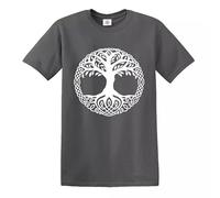 Yggdrasil Tree Men's T-Shirt Tree of Life Celtic Tribal Tattoo Gift Oak King(Charcoal,L)