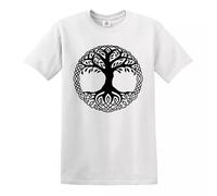 Yggdrasil Tree Men's T-Shirt Tree of Life Celtic Tribal Tattoo Gift Oak King(White,4XL)
