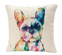 YGGQF Animal Throw Pillow Cover Head Frenchie French Bulldog Original Watercolor Dog Wildlife Rainbow Funny Happy Puppy Companion Home Decor Pillowcase for Sofa 18x18 Inches