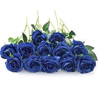 YGHSZ 6 Pcs Royal Blue Artificial Silk Roses, 42 cm Long Stem Realistic Faux Flowers for Bridal Bouquet, Wedding Centrepiece, Home Party & Hotel Decoration