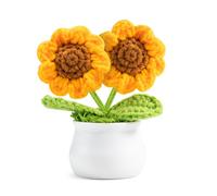 YGHSZ Handcrafted Crochet Sunflower in White Ceramic Pot, Sunflower Gifts, Artificial Sunflowers Flowers Realistic, for Room, Office, Car Decor, Gift for Women, Girls, Lover, Family.