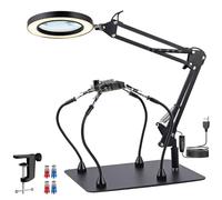 YGiTK Magnetic Helping Hands Soldering Station with an 30 X 25cm Larger Base, Magnifying Glass with Light and Stand, 4PCS Magnetic Pillar & Flexible Arms LED Magnifying Desk Lamp for Hand Work