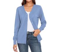 YGJIEGENG Cardigan for Women V-Neck Long Sleeve Open Front Ladies Cardigans Autumn Winter Knit Lightweight Sweater,Light Blue,S