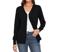 YGJIEGENG Cardigan for Women V-Neck Long Sleeve Open Front Ladies Cardigans Autumn Winter Knit Lightweight Sweater,Black,M