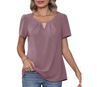 YGJIEGENG Chiffon Women's Summer Blouses Ladies Tops Elegant Short Sleeve Casual Fashion Crew Neck T Shirts Mocha M