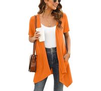 YGJIEGENG Short Sleeve Summer Cardigans for Women UK Lightweight Open Front Waterfall Cardigan with Pockets Casual Soft Draped Plus Size Cardigans Outwear Jackets,Orange,3XL