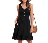 YGJIEGENG Sleeveless Midi Beach Dresses - Women’s V-Neck Button Detail Summer Dress, Casual Loose Beach Sundress (Black, UK Medium)