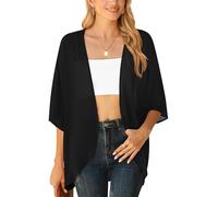 YGJIEGENG Summer Bikini Kimono Chiffon Cardigans for Women UK Ladies Sheer Beach Cover Ups 3/4 Sleeve Casual Boho Beachwear Loose Shawl Tops, Black, M