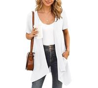 YGJIEGENG Summer Women's Cardigans, Short Sleeve Cardigan for Women UK | Lightweight, Open Front, with Pockets, Waterfall Cardigan, Casual Soft, Breathable, Plus Size, Going Out, Work, Daily Wear