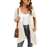YGJIEGENG Summer Women's Cardigans, Short Sleeve Cardigan for Women UK | Lightweight, Open Front, with Pockets, Waterfall Cardigan, Casual Soft, Breathable, Plus Size, Going Out, Work, Daily Wear