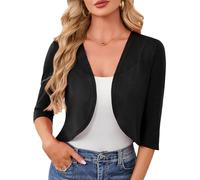 YGJIEGENG Women's Bolero Plus Size Cropped Shrugs Cardigans Short Sleeve Shrug Open Front Bolero Tops Summer Clothes,Black,XXL