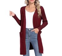 YGJIEGENG Womens Cardigans Summer Lightweight Long Cardigans Outfits for Women Autumn Winter Cardigan Sweaters Open Front Knit Sweater Casual Elegant Loose Fit Tops,Wine Red,M