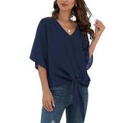 YGJIEGENG Womens Chiffon Tops, Short Sleeve Summer Blouse | Tie Front Blouses, V Neck, Dressy Casual, Batwing Sleeve Ladies Tops, Loose Fit T-Shirts, Going Out, Work