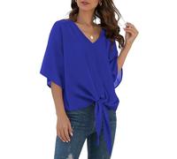 YGJIEGENG Womens Chiffon Tops, Short Sleeve Summer Blouse | Tie Front Blouses, V Neck, Dressy Casual, Batwing Sleeve Ladies Tops, Loose Fit T-Shirts, Going Out, Work