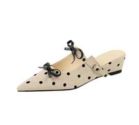 YGJKLIS Women 4.5CM Pointed Toe Two Bow Slipper Khaki Round dot Wedge Heel Sandals Bridal Evening Prom Party Shoes (Khaki,2)