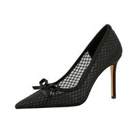 YGJKLIS Women 9.5CM Bow Pointed Closed Toe Stilettos Pumps Hollow-Out Bridal Party Dress High Heels for Casual (Black,1)