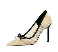 YGJKLIS Women 9.5CM Bow Pointed Closed Toe Stilettos Pumps Hollow-Out Bridal Party Dress High Heels for Casual (White,6)