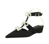 YGJKLIS Women Pointed Toe Satin Wedge Heel Sandals Three bow decorations Elegant Formal Work Office Dress Shoes (black,3)
