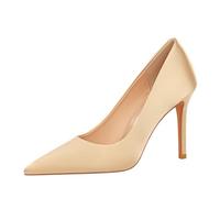 YGJKLIS Women's 10CM Stiletto Pumps Pointed Toe High Heel Solid Color Satin Evening Party Prom Shoes (Champagne,2)
