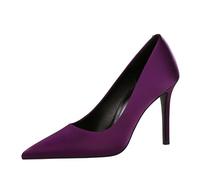 YGJKLIS Women's 10CM Stiletto Pumps Pointed Toe High Heel Solid Color Satin Evening Party Prom Shoes (Purple,5)