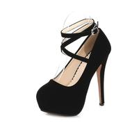 YGJKLIS Women's 14cm Suede Platform High Heels Closed Round Toe crisscross straps Buckle Stiletto Sandals Shoes (black,8)