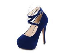 YGJKLIS Women's 14cm Suede Platform High Heels Closed Round Toe crisscross straps Buckle Stiletto Sandals Shoes (blue,10.5)