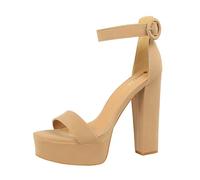 YGJKLIS Womens 6.5CM Square Open Toe Weaving Stiletto Pumps Sandals Slides Summer Beach Party High Heel (khaki,8)