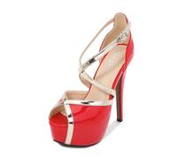 YGJKLIS Women's fish mouth Open Toe Cross Criss Ankle Strap High Heel Sandals 14cm Evening Party Prom Platform Stiletto Pumps (red,6)