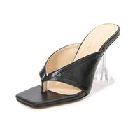 YGJKLIS Women's Summer 9cm Flip Flops Beach High Heel Slides Square Open Toe Sandals Light Weight Walking Shoes (black,9)