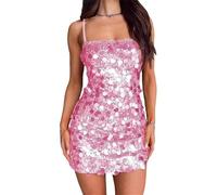 YGJKLIS Women's Summer Sleeveless Halter Backless Mini Dress Shimmer Sequin Bodycon Cocktail Party Dress (Pink,XXXL)