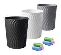 YGJT Small Trash Can, 3 Pack 1.8 Gallons Bathroom Trash Can Waste Basket, Round Garbage Can, Plastic Trash Bin for Kitchen, Dorm, Bedroom, Office, Living Room, Study, Compact Spaces(White Black Grey)