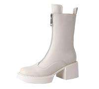 YGLEEULI Leather Concise Winter Boots Woman Wool Snow Boots Zipper Ladies Platform Ankle Boots for outdoor(Beige,4)