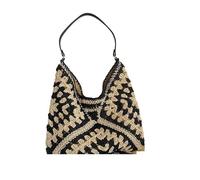 YGLEEULI Weaving Portable Shoulder Bag Summer Vacation Package Web Hollow-out Straw Knitted Underarm Bag Beach Shopper Totes for Travel(Black)