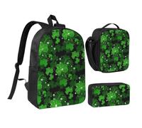 YGLHBDPBF St Patricks Day Leaves Print Backpack 3-piece set,17in,with Portable Lunch Bag Pen Case for Knapsack Daypack