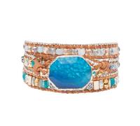 YGLINE Handmade Wrap Bracelet Turquoise, Jasper & Amazonite Natural Stones Leather Charm 5 Strands Boho Bracelet, Ajustable, Stone, Alloy.