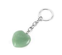 YGLINE Natural Heart Love Crystal Stone Keychain Chakra Reki Healing Crystal Gemstone Bead Keyring, Green Aventurin, Free