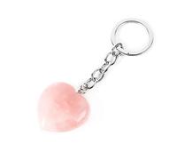 YGLINE Natural Heart Love Crystal Stone Keychain Chakra Reki Healing Crystal Gemstone Bead Keyring, Rose Quartz, Free