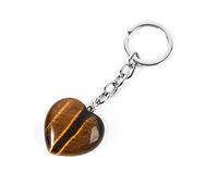 YGLINE Natural Heart Love Crystal Stone Keychain Chakra Reki Healing Crystal Gemstone Bead Keyring, Tiger Eye, Free