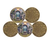 YGLLSSY 5 Pack The Gate of Peace Christian Challenge Coin, Double Sided Religious Prayer Coin Quote Matthew 7:7, Christian Gifts Coins for Christian Church School