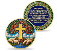 YGLLSSY Holy Water Fruit Spirit Christian Coin,Inspirational Christian Challenge Coin with Psalm 23:1-2 Jesus Religious Prayer Coin, Christian Bible Verse oken Coin Gifts for Friends Family