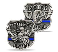 YGLLSSY Police Challenge Coin - Unique Shape Motorcycle Officer Token with Protect & Justice - Law Enforcement Gift for Police Week, Graduation, Sheriff, Cop Gifts for Men, Thank You for Your Service