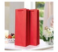 YGLONG Bottle Bag 12pcs Handheld Paper Bag Black Cardboard Gilded Grape Leaf Wine Pouch Single Double Bottle Beer Portable Nylon Rope Handle Sack(All red,Double 17x8x35cm)