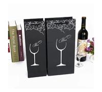 YGLONG Bottle Bag 12pcs Handheld Paper Bag Black Cardboard Gilded Grape Leaf Wine Pouch Single Double Bottle Beer Portable Nylon Rope Handle Sack(Silvery,Double 17x8x35cm)