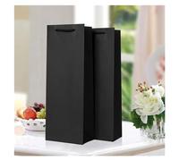 YGLONG Bottle Bag 12pcs Handheld Paper Bag Black Cardboard Gilded Grape Leaf Wine Pouch Single Double Bottle Beer Portable Nylon Rope Handle Sack(All Black,Single 9x9x35cm)