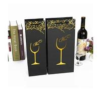 YGLONG Bottle Bag 12pcs Handheld Paper Bag Black Cardboard Gilded Grape Leaf Wine Pouch Single Double Bottle Beer Portable Nylon Rope Handle Sack(Golden,Double 17x8x35cm)