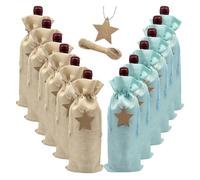 YGLONG Bottle Bag 12pcs Single Wine Bottle Packaging Bags Champagne Drinks Burlap Storage Festival Birthday Party Gift Whisky Drawstring Pocket(Set B)