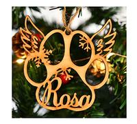 YGM Personalised Dog Paw shaped bauble Personalised Christmas Bauble christmas tree decorations | present for pet keepsake ornament Wooden Tags (E,1PCS)